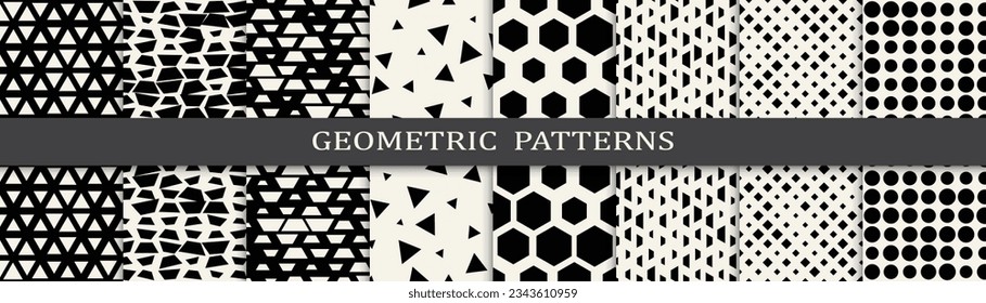 Set of geometric seamless patterns. Abstract geometric graphic design simple pattern. Seamless geometric halftone pattern.
