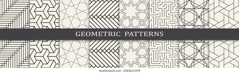 Set of geometric seamless patterns. Abstract geometric graphic design simple pattern. Seamless geometric lines pattern.