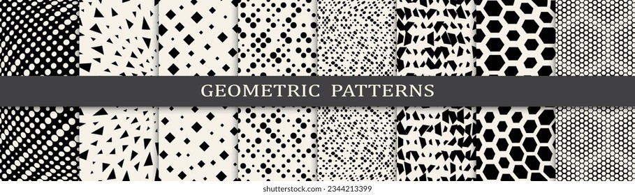 Set of geometric seamless patterns. Abstract geometric graphic design simple pattern. Seamless geometric halftone pattern.