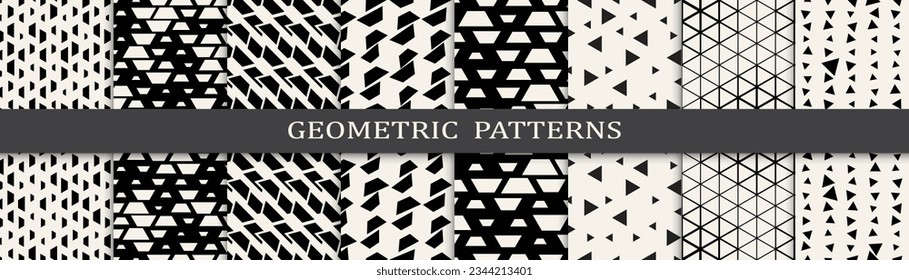 Set of geometric seamless patterns. Abstract geometric graphic design simple pattern. Seamless geometric halftone pattern.
