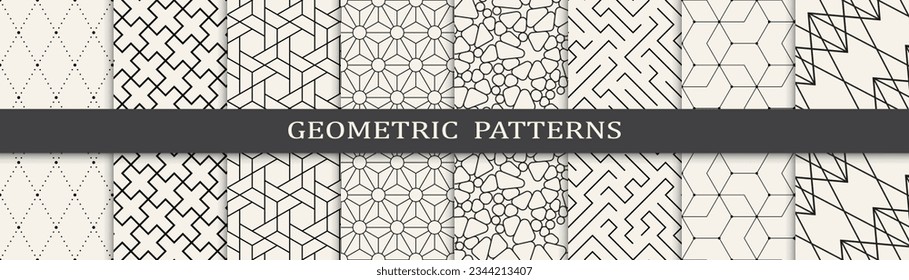 Set of geometric seamless patterns. Abstract geometric graphic design simple pattern. Seamless geometric lines pattern.