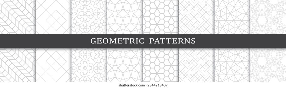 Set of geometric seamless patterns. Abstract geometric graphic design print pattern. Seamless geometric gray lines pattern.