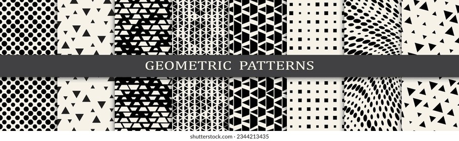 Set of geometric seamless patterns. Abstract geometric graphic design simple pattern. Seamless geometric halftone pattern.