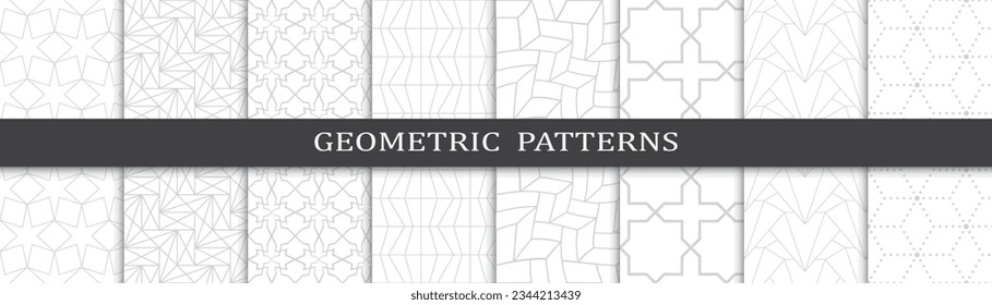 Set of geometric seamless patterns. Abstract geometric graphic design print pattern. Seamless geometric gray lines pattern.