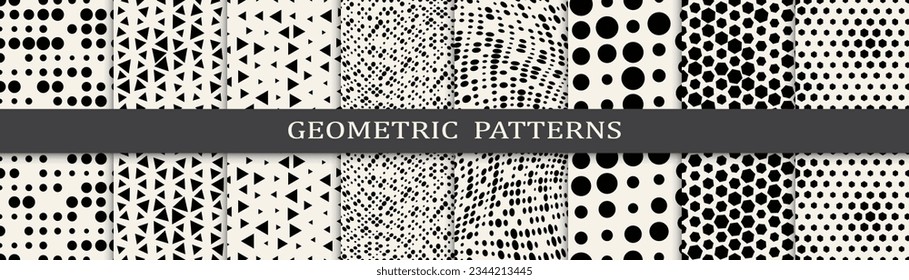 Set of geometric seamless patterns. Abstract geometric graphic design simple pattern. Seamless geometric halftone pattern.