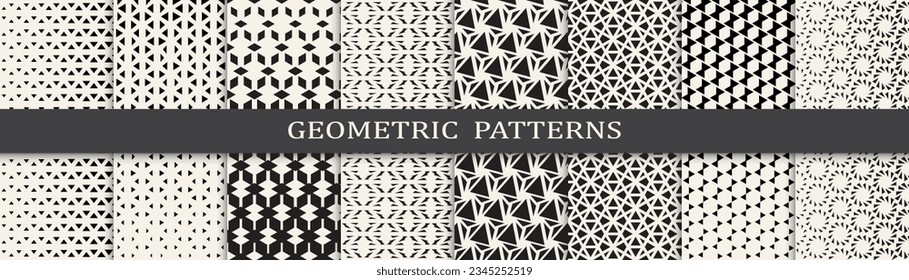 Set of geometric seamless patterns. Abstract geometric graphic design simple pattern. Seamless geometric halftone pattern.