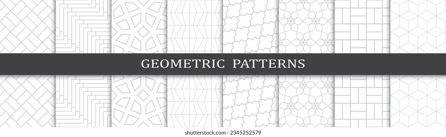 Set of geometric seamless patterns. Abstract geometric graphic design print pattern. Seamless geometric gray lines pattern.