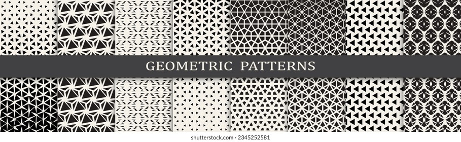 Set of geometric seamless patterns. Abstract geometric graphic design simple pattern. Seamless geometric halftone pattern.