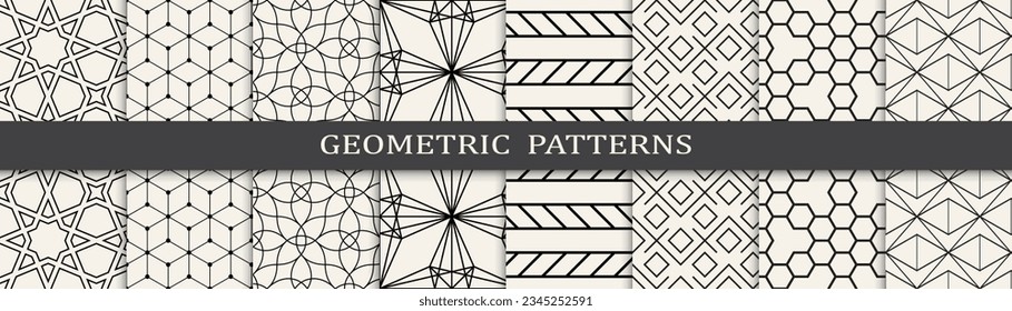 Set of geometric seamless patterns. Abstract geometric graphic design simple pattern. Seamless geometric lines pattern.