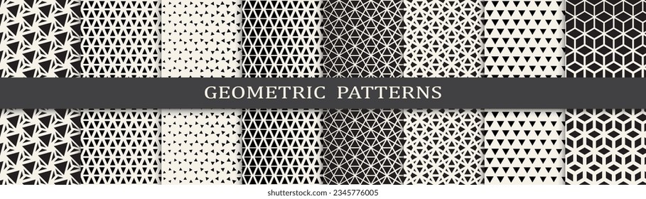 Set of geometric seamless patterns. Abstract geometric graphic design simple pattern. Seamless geometric halftone pattern.