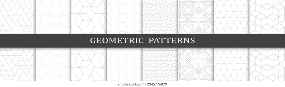 Set of geometric seamless patterns. Abstract geometric graphic design print pattern. Seamless geometric gray lines pattern.