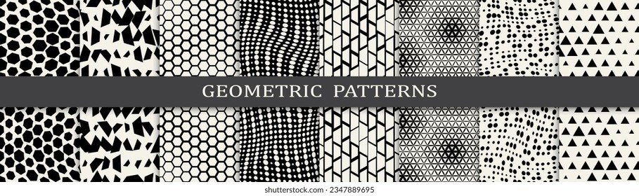 Set of geometric seamless patterns. Abstract geometric graphic design simple pattern. Seamless geometric halftone pattern.
