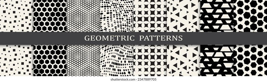 Set of geometric seamless patterns. Abstract geometric graphic design simple pattern. Seamless geometric halftone pattern.