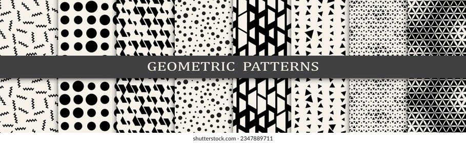 Set of geometric seamless patterns. Abstract geometric graphic design simple pattern. Seamless geometric halftone pattern.