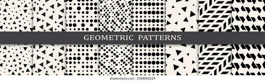 Set of geometric seamless patterns. Abstract geometric graphic design simple pattern. Seamless geometric halftone pattern.