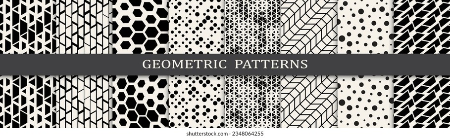 Conjunto de patrones geométricos sin soldadura. Resumen de diseño gráfico geométrico simple patrón. Patrón de medio tono geométrico sin foco.