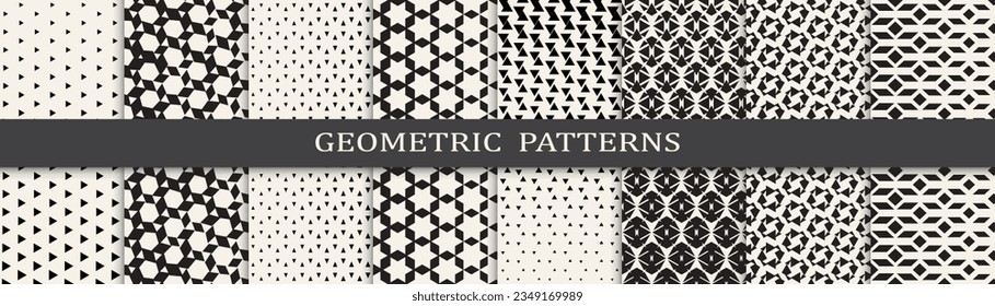 Set of geometric seamless patterns. Abstract geometric graphic design simple pattern. Seamless geometric halftone pattern.