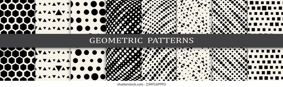 Set of geometric seamless patterns. Abstract geometric graphic design simple pattern. Seamless geometric halftone pattern.