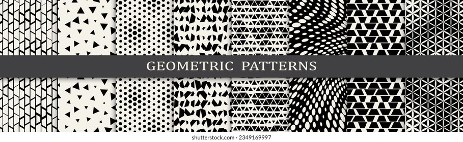 Set of geometric seamless patterns. Abstract geometric graphic design simple pattern. Seamless geometric halftone pattern.