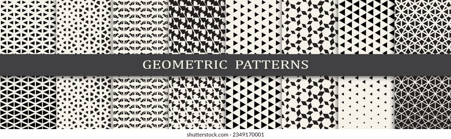 Set of geometric seamless patterns. Abstract geometric graphic design simple pattern. Seamless geometric halftone pattern.