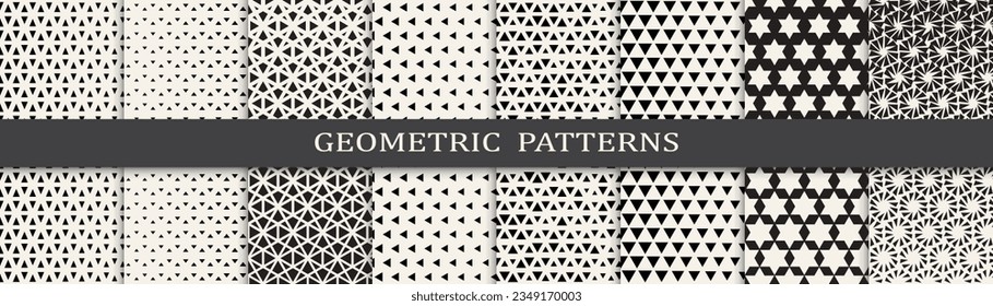 Set of geometric seamless patterns. Abstract geometric graphic design simple pattern. Seamless geometric halftone pattern.