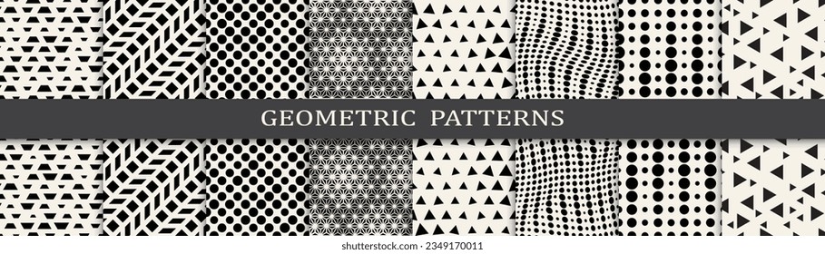 Set of geometric seamless patterns. Abstract geometric graphic design simple pattern. Seamless geometric halftone pattern.