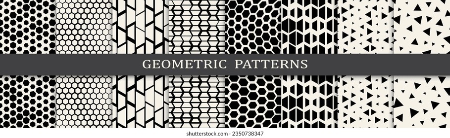 Set of geometric seamless patterns. Abstract geometric graphic design simple pattern. Seamless geometric halftone pattern.