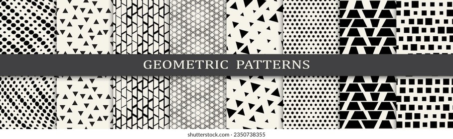 Set of geometric seamless patterns. Abstract geometric graphic design simple pattern. Seamless geometric halftone pattern.