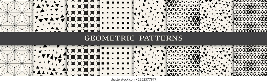Set of geometric seamless patterns. Abstract geometric graphic design simple pattern. Seamless geometric halftone pattern.