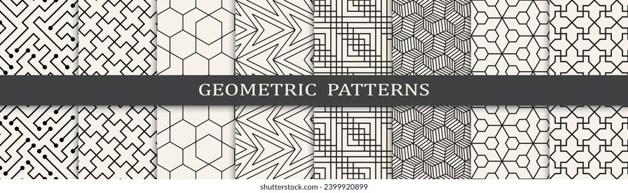 Satz geometrischer nahtloser Muster.  Schwarz-Weiß-Muster.