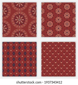 Set of geometric seamless patterns. Boho style vector illustration. Cute and cozy bakgrounds