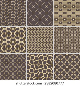 Set of geometric seamless patterns. Collection of golden geometric vector abstract ornament. Set of modern backgrounds with repeating elements