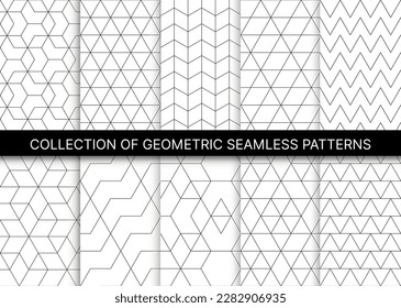 Set of geometric seamless patterns. Collections of repeatable backgrounds with geometric figures. Vector. Black and white