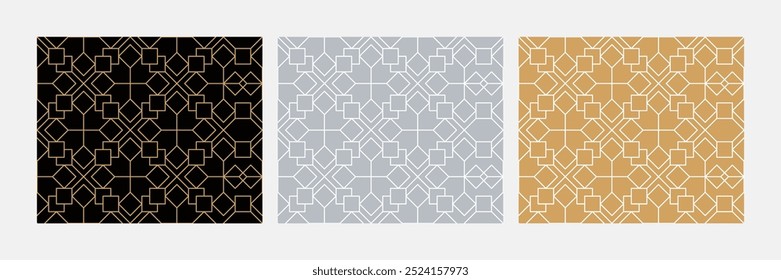 Conjunto de patrones geométricos sin costuras. Adornos gráficos. Fondos de Vector.