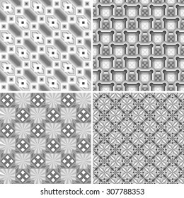 Set of Geometric seamless patterns. Grey. Monochrome Mosaic. Repeating geometric tiles from colored squares, flowers, rhombuses  with fancy pattern. Texture. Background.
