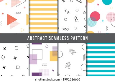 A set of geometric seamless patterns in the Memphis style. Suitable for background, postcard, fabric printing, wallpaper, wrapping paper, phone case. Vector illustration