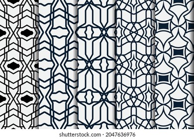 Set of Geometric seamless patterns. Repeating geometric tiles with linear triangles. Vector illustration