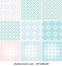 Set of Geometric Seamless Patterns. Rhombus with Pastel Tone.