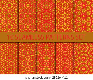 Set of geometric seamless patterns. Ten modern arabic ornaments with swatch for filling.