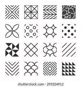 Set of geometric seamless patterns, triangles, lines, circles