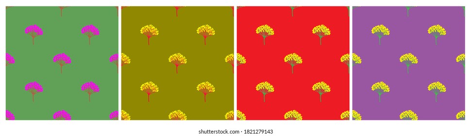 Set of geometric seamless patterns with viburnum berries. Repeat symmetrical botanical patterns. Vector illustration.