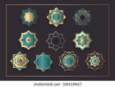 set of geometric shape arabesque of islamic patterns Can be used for wallpaper, pattern fills, textile, web page background, surface textures, Image for advertising booklets, banners.