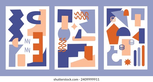 Conjunto de formas geométricas. Formas de fondo abstractas con estilo de brutalismo. Afiches geométricos. Dirección en arquitectura. Elementos retro. Diseño minimalista.