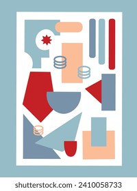 Set of geometric shapes. Abstract background shapes with brutalism style. Geometric posters. Direction in architecture. Retro elements. Minimalist design. Flat illustration