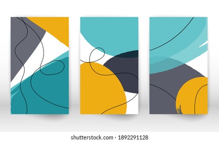 Conjunto de formas geométricas. Resumen de elementos de diseño de efecto acuarela dibujados a mano. Impresión de arte moderno. Diseño contemporáneo con formas de doodle.