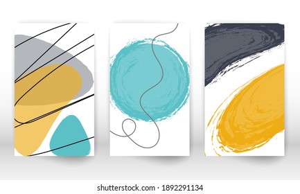 Set of geometric shapes. Abstract hand drawn watercolor effect design elements. Modern art print. Contemporary design with doodle shapes.