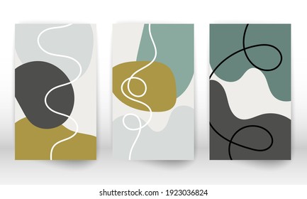 Conjunto de formas geométricas. Resumen de elementos de diseño de efecto acuarela dibujados a mano. Impresión de arte moderno. Diseño contemporáneo con formas de doodle.
