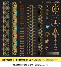 Set of geometric shapes, arrows and borders. Trendy icons and logotypes. linear tattoo