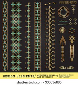 Set of geometric shapes, arrows and borders. Trendy icons and logotypes. linear tattoo