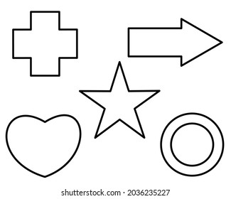 Set of geometric shapes, arrows, rings, stars, love, add